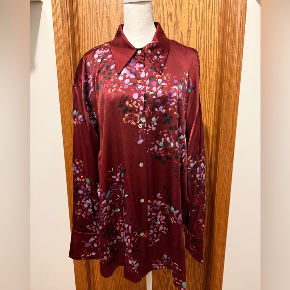 Vince Burgundy Floral Blouse